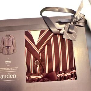 Auden Maroon and White Striped Luxe Satin Pj set. Size L